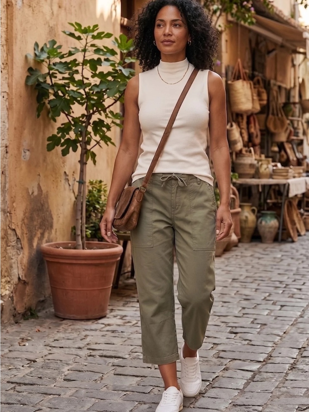 Caffe Marrakesh Tencel Olive Crop Pants Size Large
